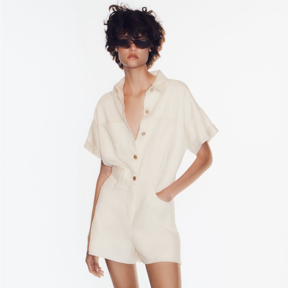 NWT Zara Short Denim Jumpsuit